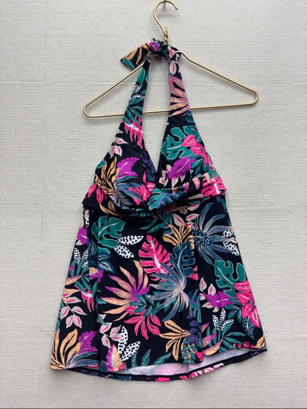 SHAPERMINT | XL Tropical Halter Tankini Top - Multicolor Floral twist front swim